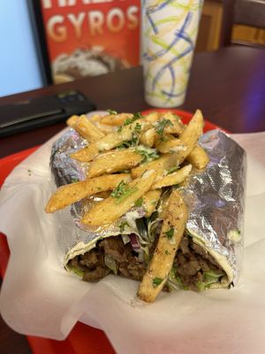 Lamb gyros with garlic fries