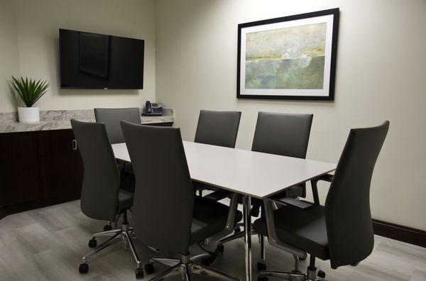 Conference room ready for presentations or video conferencing