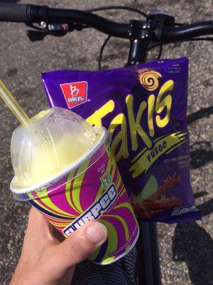 Mtn dew slurpee and takis