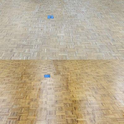 Sandless Refinishing Service Saved this old floor without Sanding and Completed in 1 Day! No mess, No Dust, and Certified Green