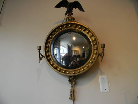 American Gilt Convex Mirror with Candle Arms, Circa 1810