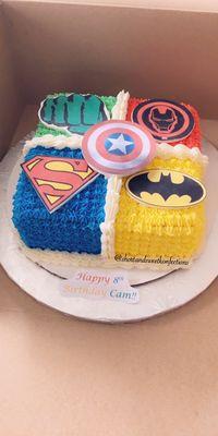 Superhero themed "brownie" birthday cake