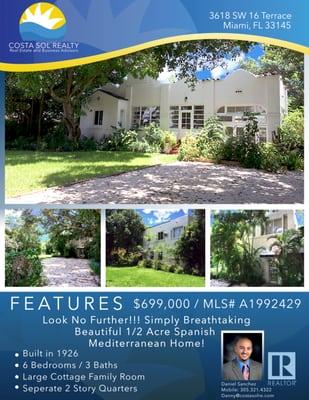 Beautiful 1/2 Acre Spanish Mediterranean Home! by Coral Gables, FL