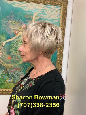 Beautiful textured, angled bob by Sharon Bowman.