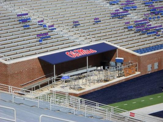 This field level standing room area canopy provides fans with cover and shade on Saturdays in Oxford, MS thanks to Parasol.