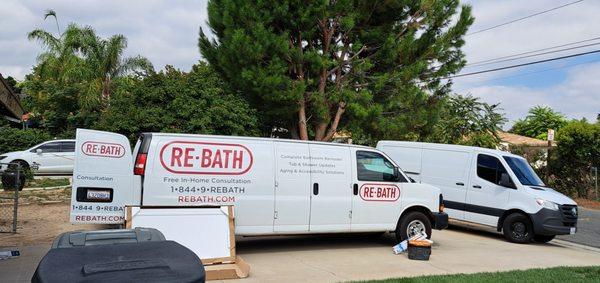 During the demolishing of old shower and floor and delivery of new materials  up to three Re-Bath  vans/trucks were at my Mom's home.