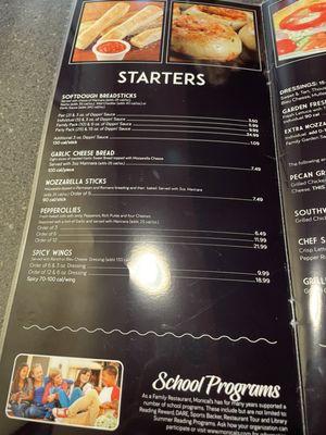 Starters menu