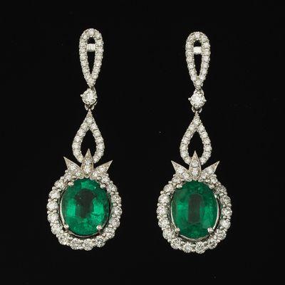 A Fine Emerald and Diamond Earrings