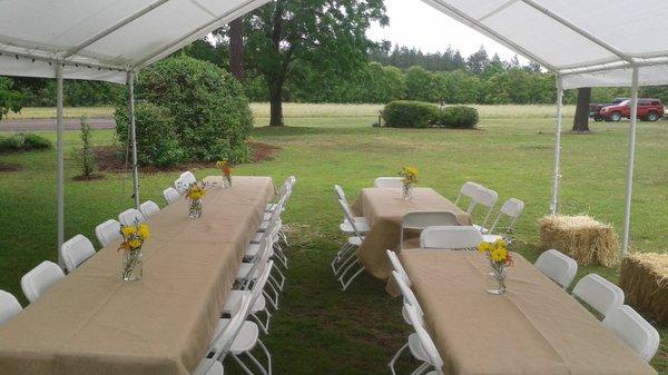 We got a call last minute for a 2pm tent in Pinehurst.  We rushed to their rescue and the setup was a success!