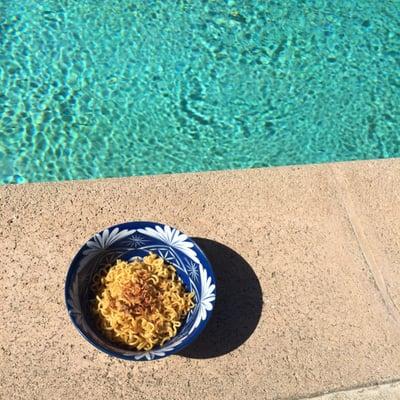 Breakfast poolside... Now that it's clean!