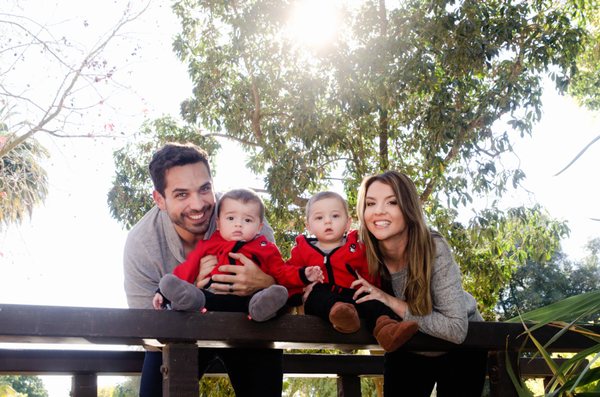 Twins on a bridge in Santa Barbara