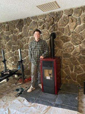 Carson servicing a pellet stove!