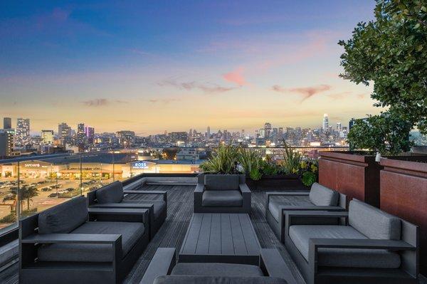 Gorgeous twilight views from the Rowan's rooftop deck.