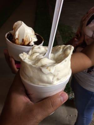 Banana pudding wizard and hot fudge ice cream