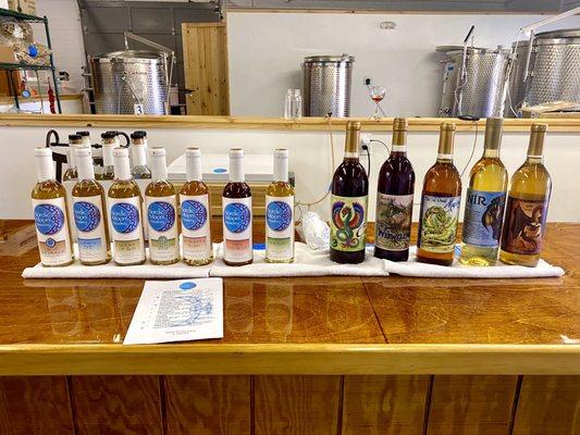 the full line-up including DragonFire meads available for tasting and purchase at Nordic Moon Meadery