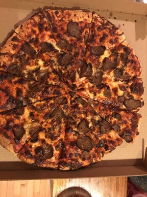 Burnt pizza.