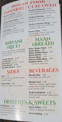 Restaurant menu