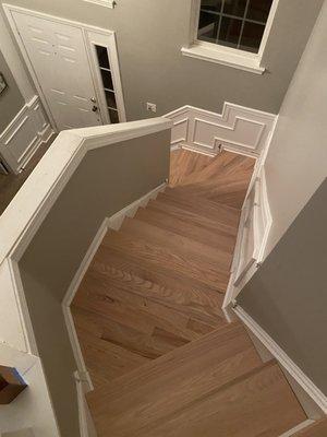 Hardwood flooring for stairs.