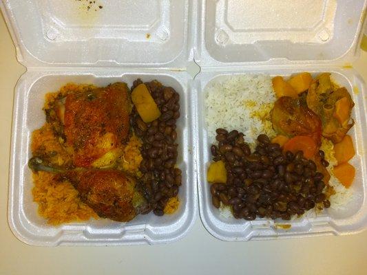 Tasty Baked Chicken, Chicken Stew, Beans Stew, Rice n Peas and White Rice.