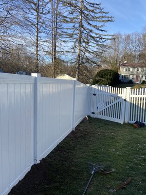 6 foot white vinyl with taper down to tie into picket