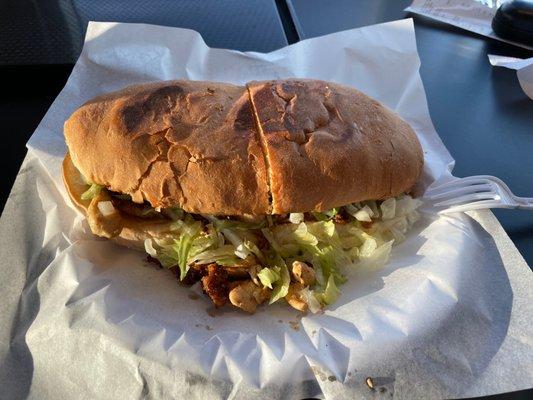 Giant torta with chicken and chorizo