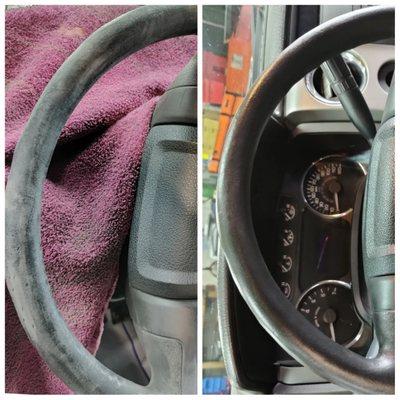 Steering wheels can be restored inexpensively.  
No need to fight with a cover.