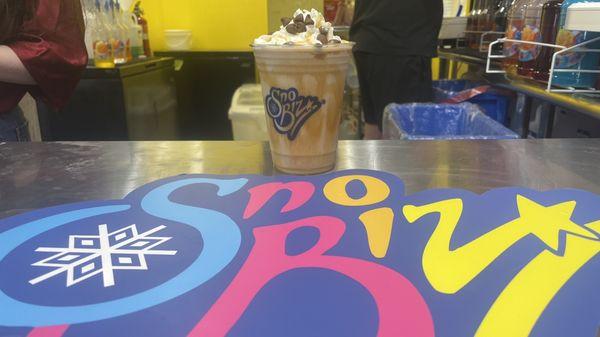 Vanilla Sno Blended Coffee. Loaded with caramel, topped with whipped cream and chocolate chips. Only $5 +tax