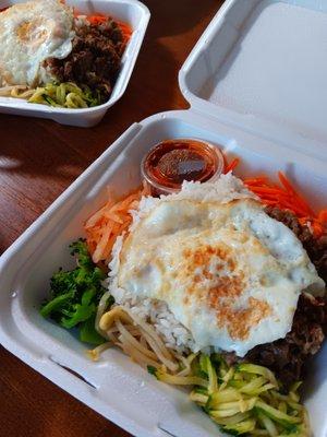 Lunch special. Bibimbob chicken& beef very light way Korean style.