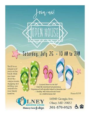 Flier invitation for open house, July 2015