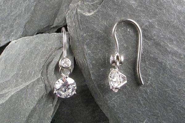 Custom 18k White Gold Diamond Drop Earrings