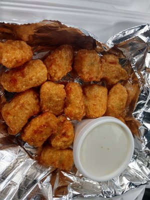 Corn Snake Bites with Ranch Dressing.