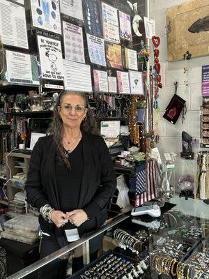 I didn't ask, but I think this is the owner. She is nice, knowledgeable and loaded with cool bangles and rings.