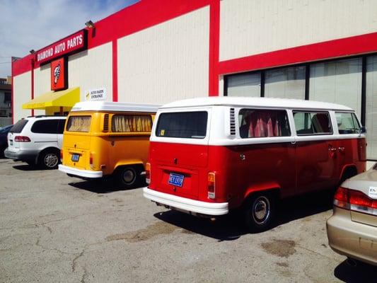 my yellow westy bus next to the red bus in one of the previous photos in front of the Diamond  entrance