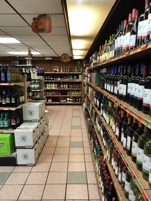 Back wall of the wine area looking toward the spirits