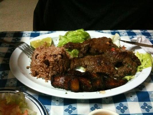 Carne asada plate w/Moros $11