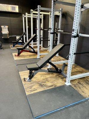 Plenty of power racks and super nice benches