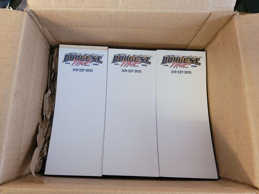 50 page color printed note pads for Dodge Street Tires.