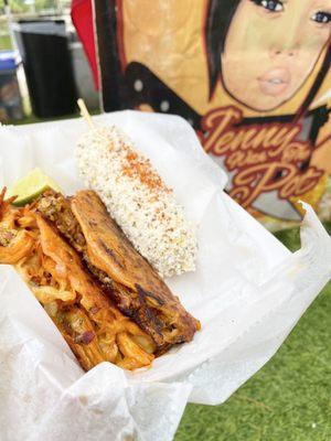 Chicken and beef birria with 1/2 corn