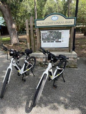 Aventon Pace 500.2 bikes ready to ride at Linear Park in Palm Coast FL.