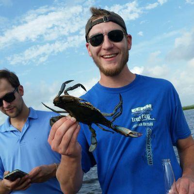 Our guest get to get up close to the wildlife as well. These guest got to hold a louisiana blue claw crab .