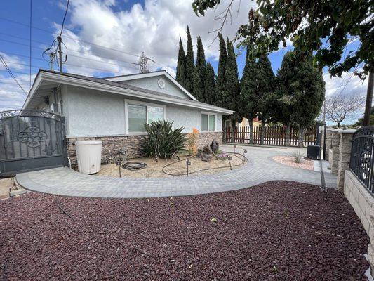 Front Yard with Pavers installed by King of Kings Concrete.