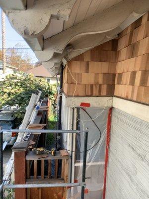 Inside corner , cedar wall shingles.