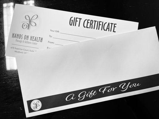 Gift certificates available for the holidays. In person and online