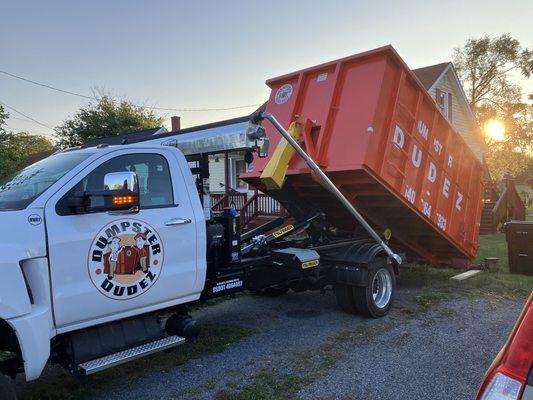 Dropping of one of most popular sizes, the 25 yard dumpster.