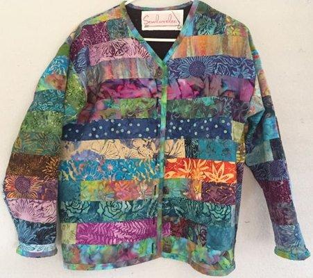 Sweatshirt jacket made with batik fabrics