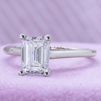 14K White Gold Colorless Emerald Cut Moissanite Solitaire Engagement Ring With 14K Yellow Gold Infinity