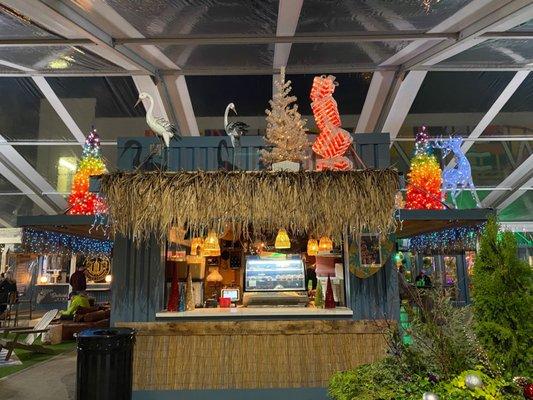 Tiki bar with tropical drinks