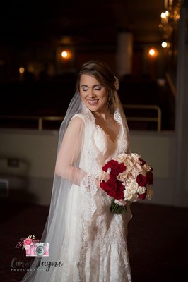 Theatre Bride with round hand tied bouquet