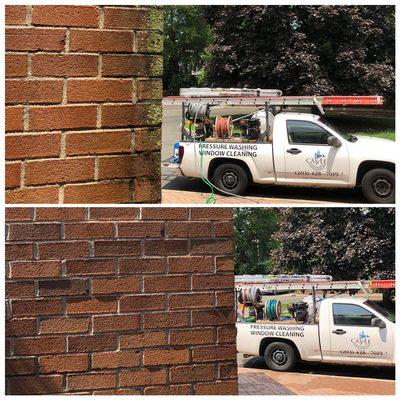 Brick wall power washing