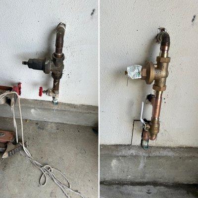 New pressure regulator and ball valve installation.